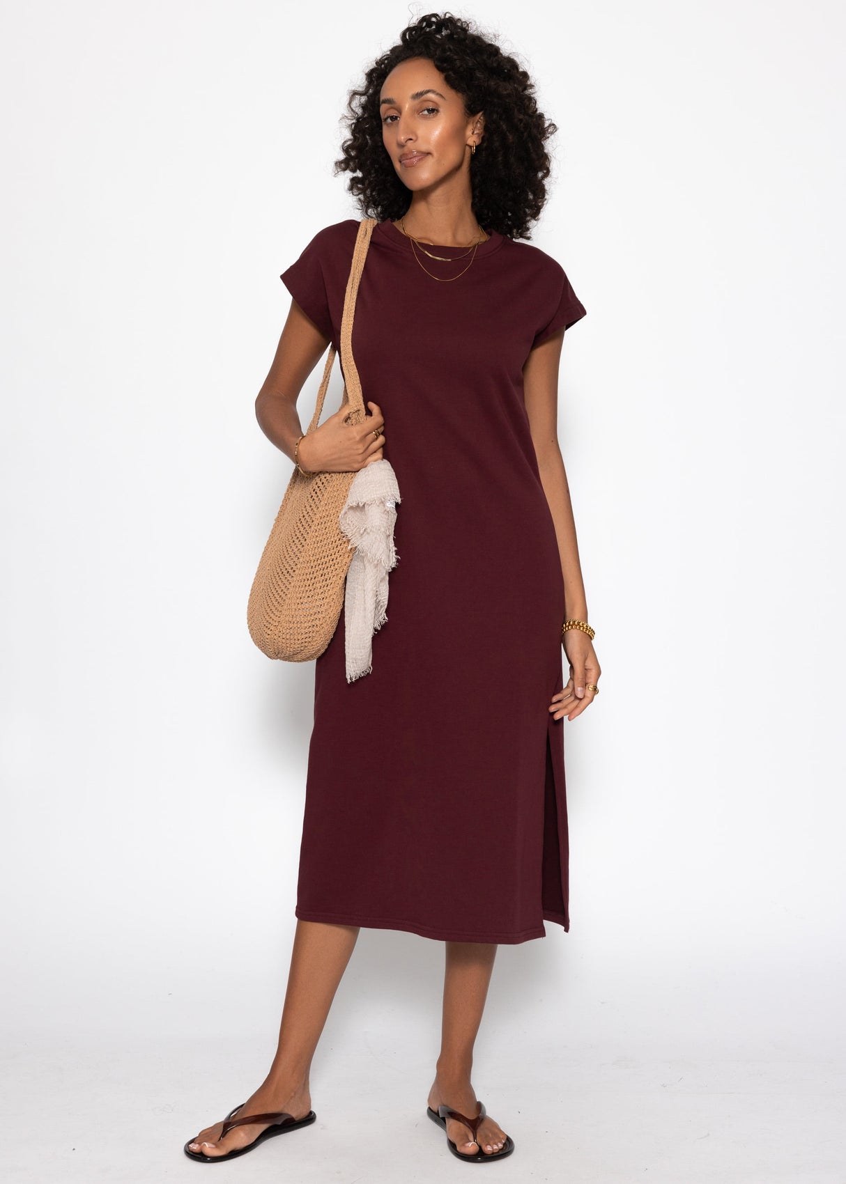 Midikleid aus French Terry - burgundy