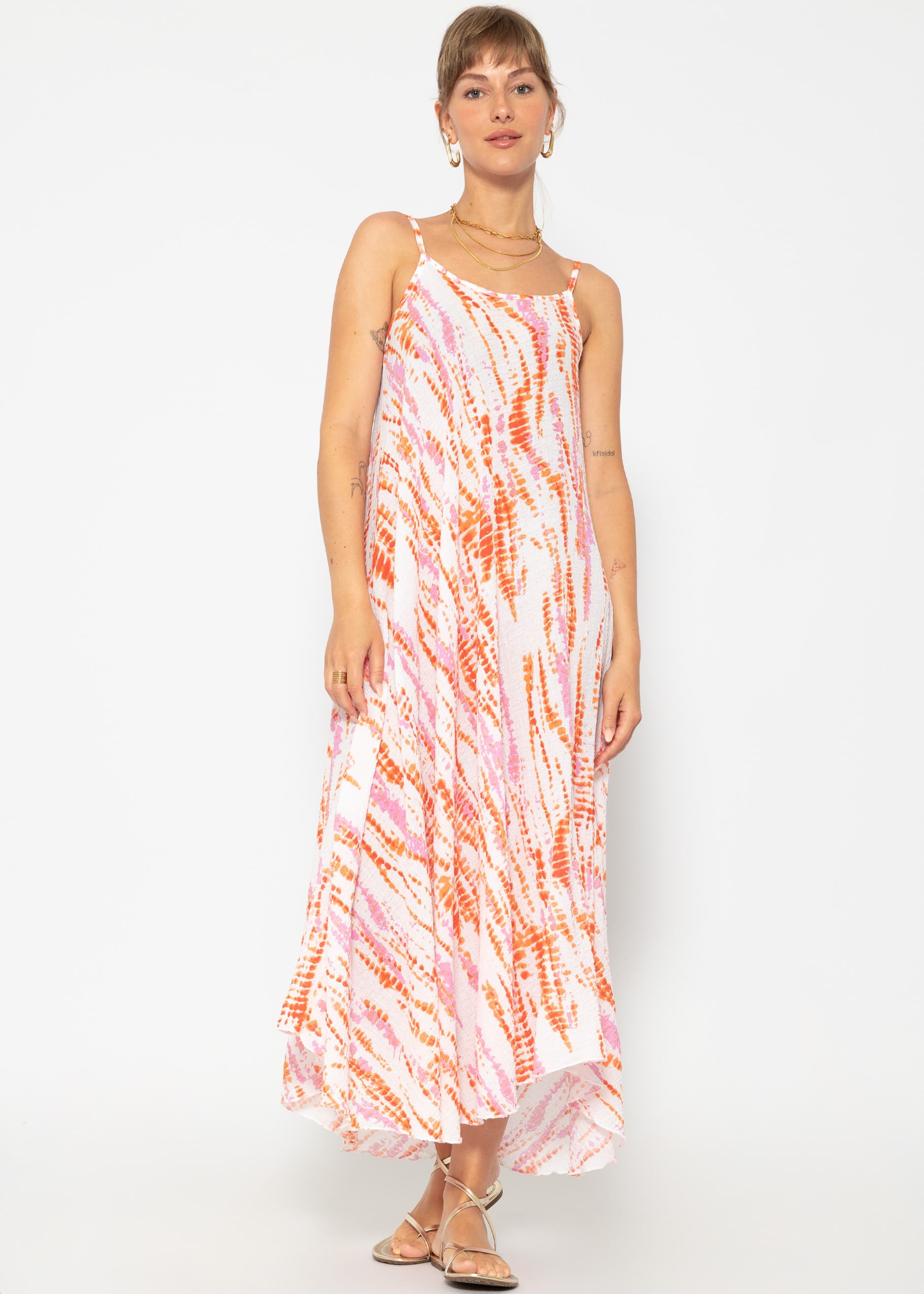Muslin beach dress with colorful print - off-white SASSYCLASSY Muslin beach dress with colorful print - off-white SASSYCLASSY