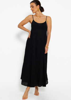 Musselin Beach Kleid - schwarz