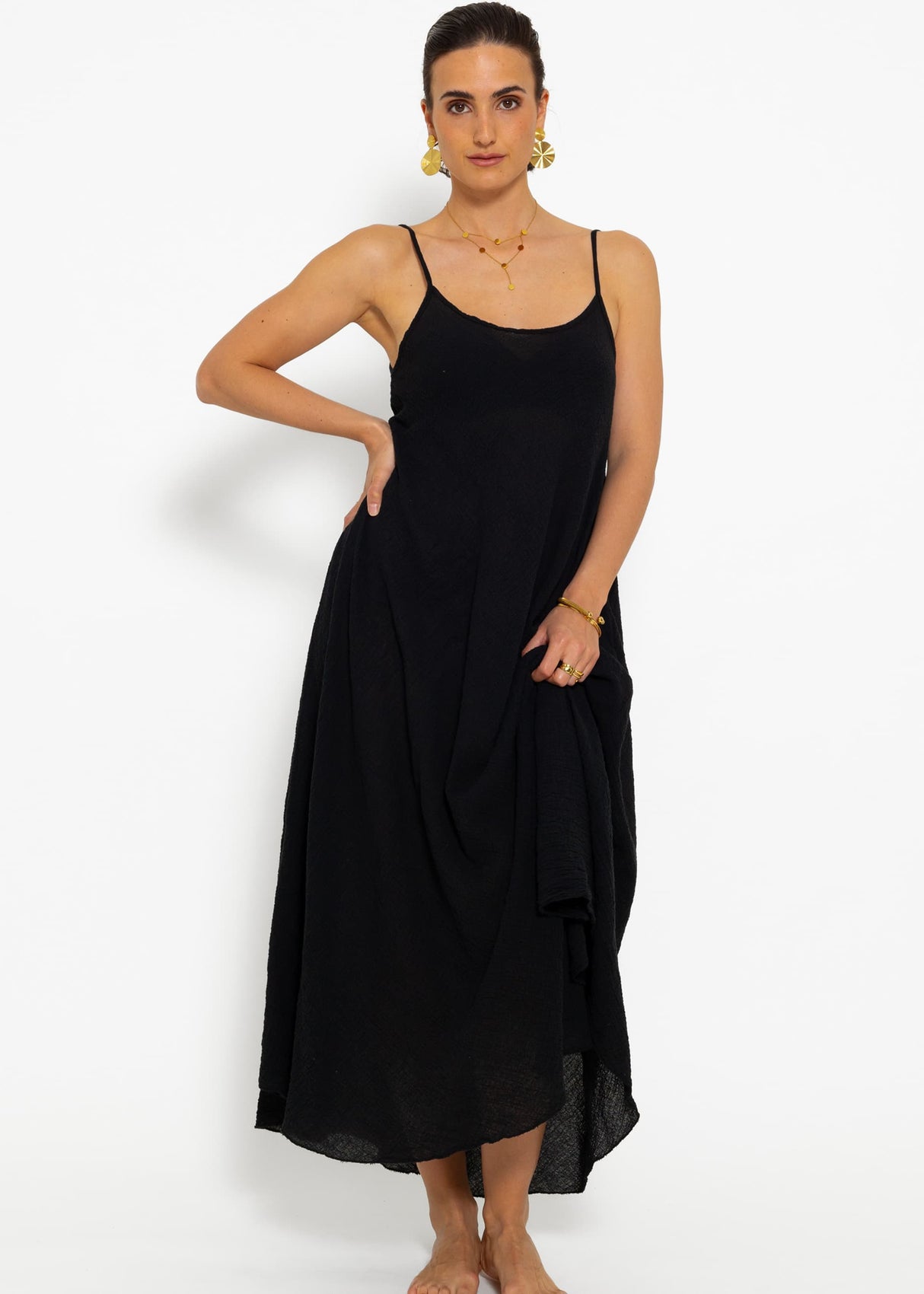 Musselin Beach Kleid - schwarz