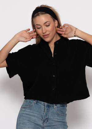 Muslin blouse with short sleeves - black