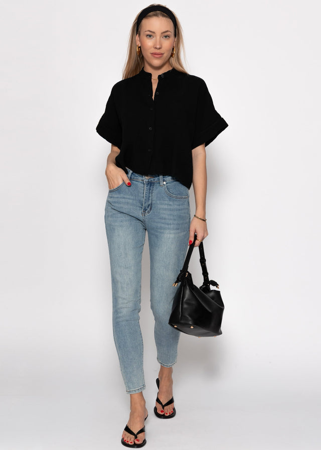 Muslin blouse with short sleeves - black