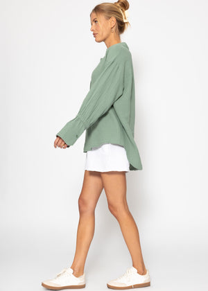 Muslin blouse with wide cuffs - sage green