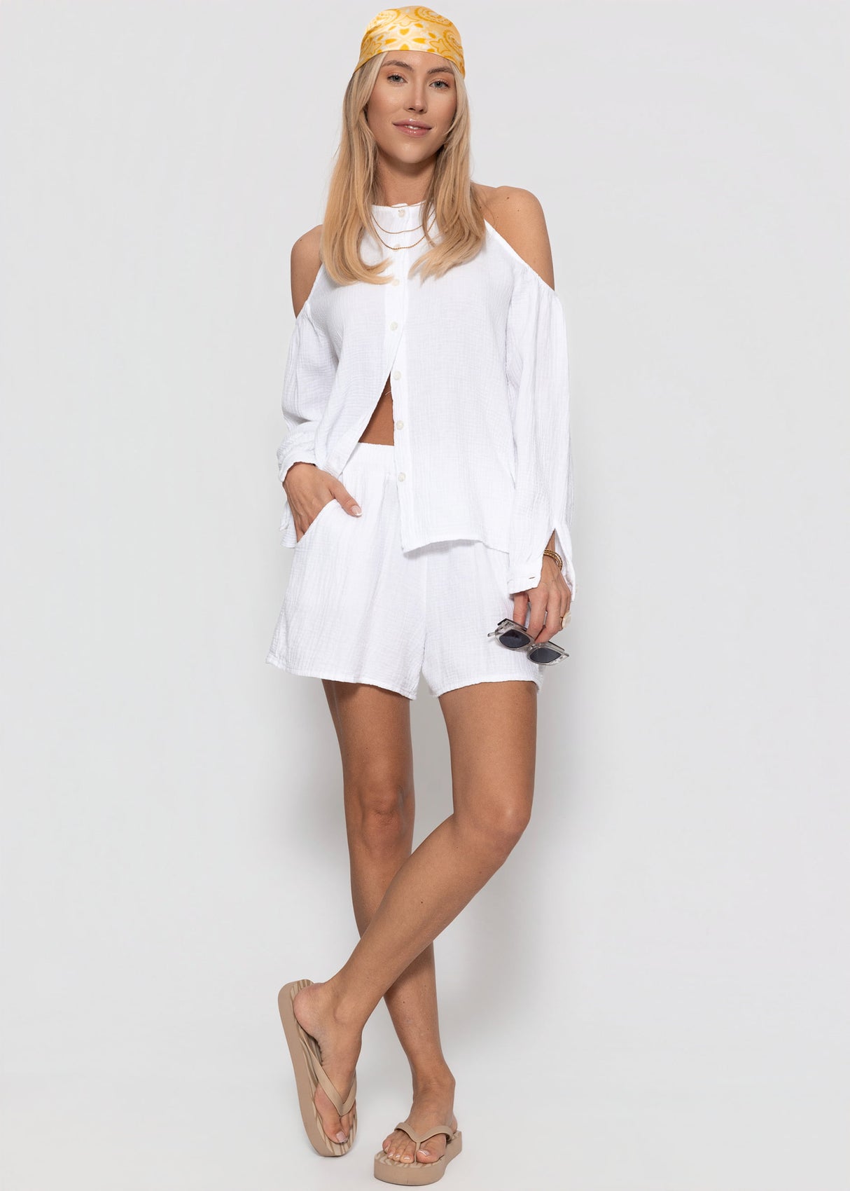 Musselin Bluse mit Cut-Outs - weiß