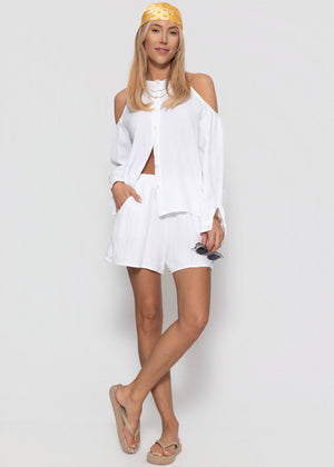 Musselin Bluse mit Cut-Outs - weiß