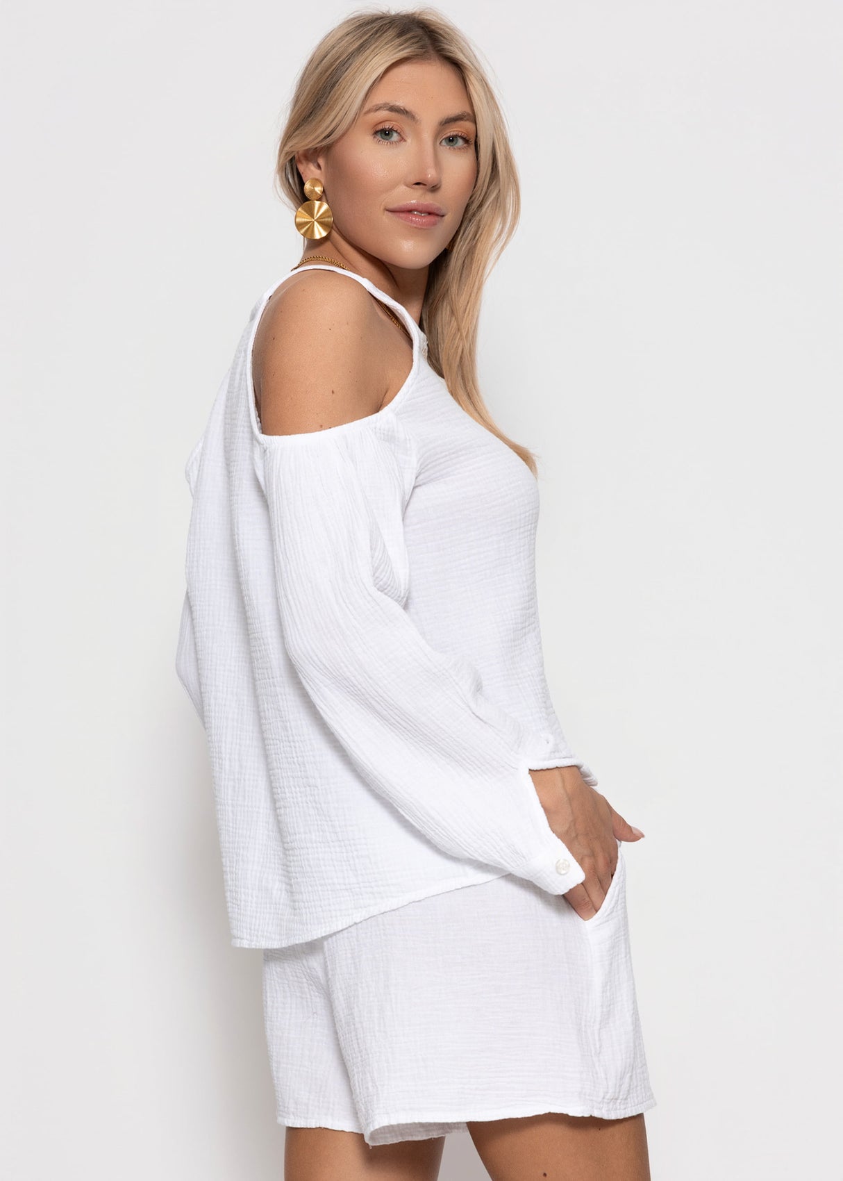 Musselin Bluse mit Cut-Outs - weiß
