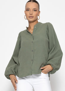 Muslin blouse with batwing sleeves - olive green