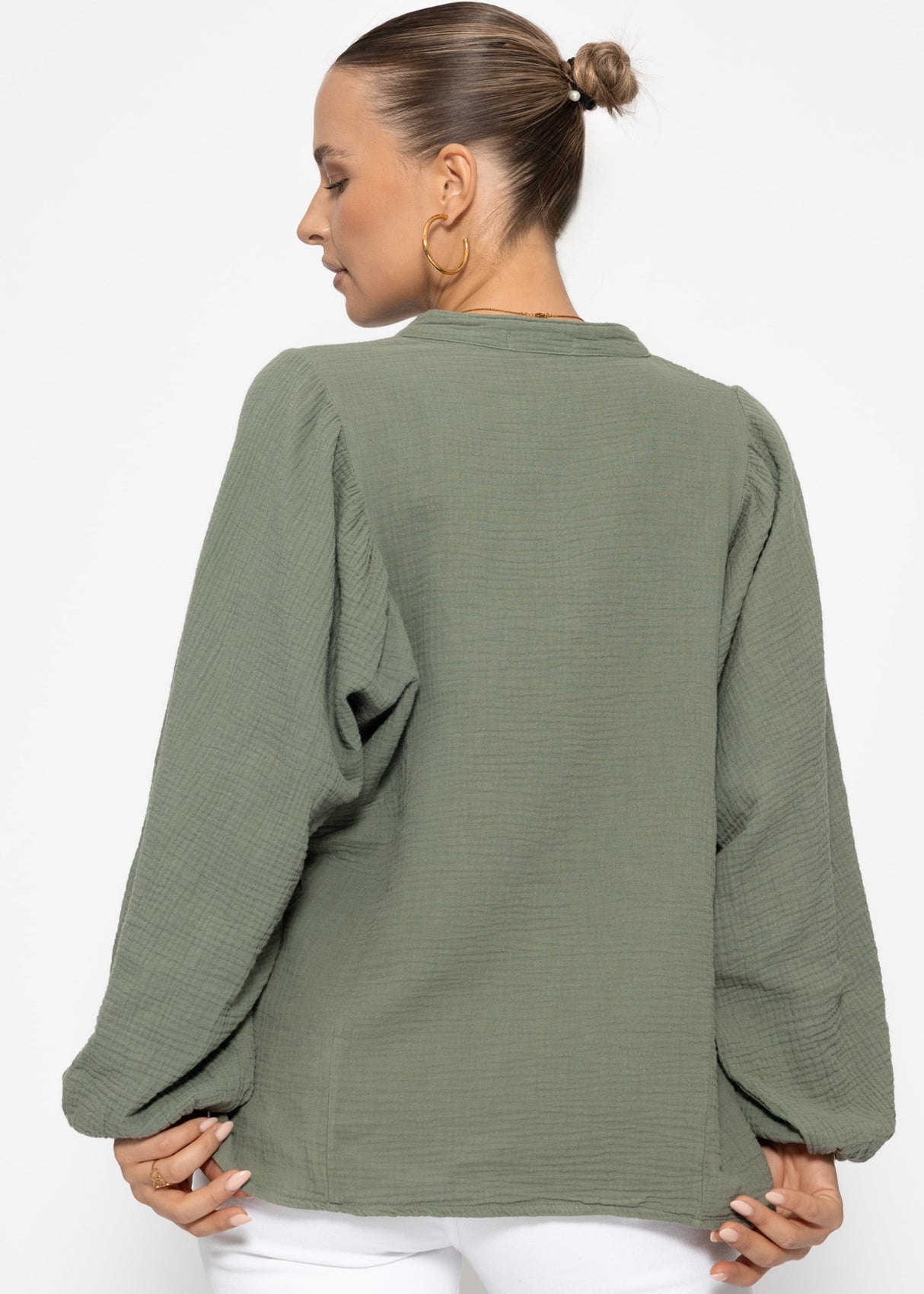 Muslin blouse with batwing sleeves - olive green