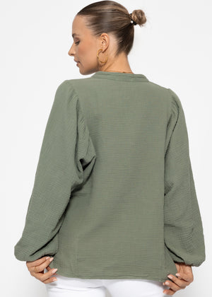 Muslin blouse with batwing sleeves - olive green