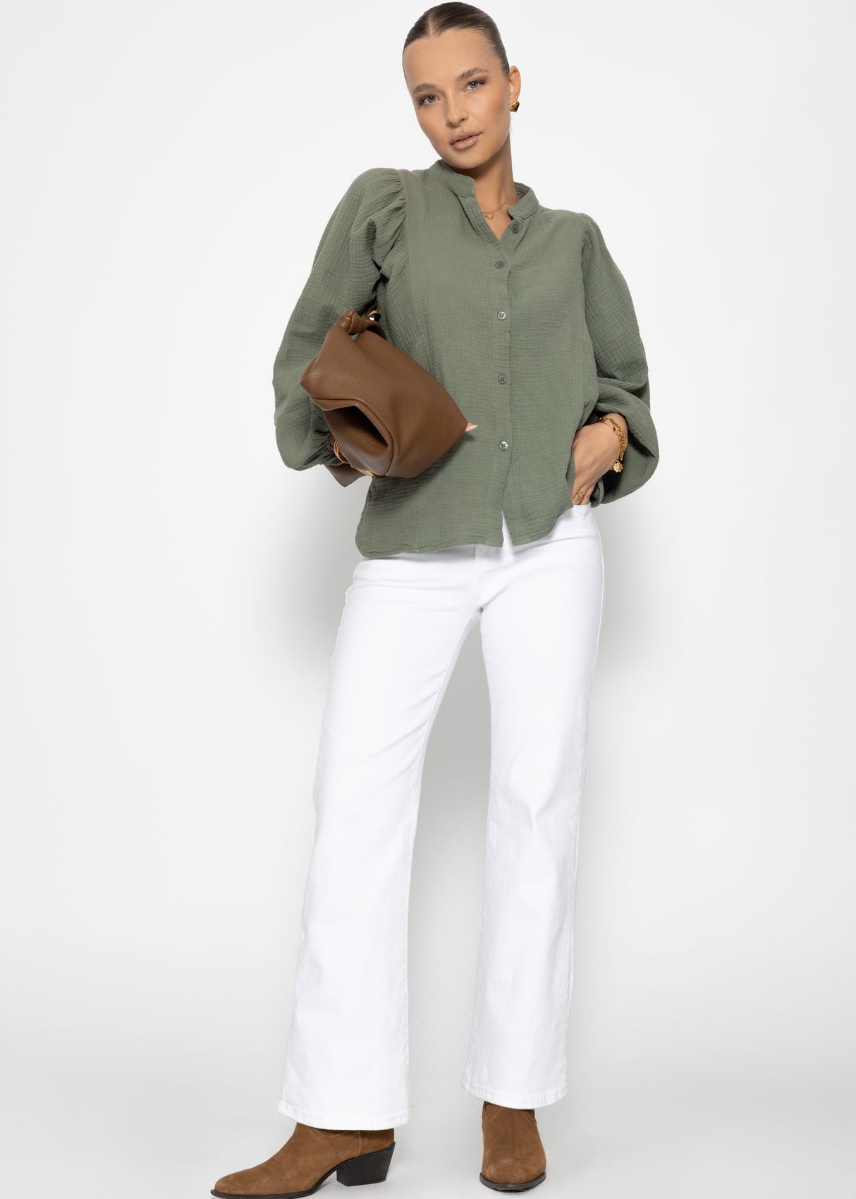 Muslin blouse with batwing sleeves - olive green