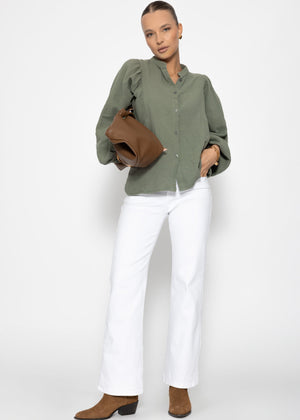 Muslin blouse with batwing sleeves - olive green
