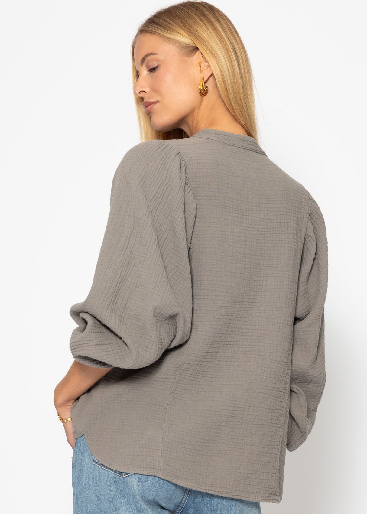 Muslin blouse with batwing sleeves - taupe
