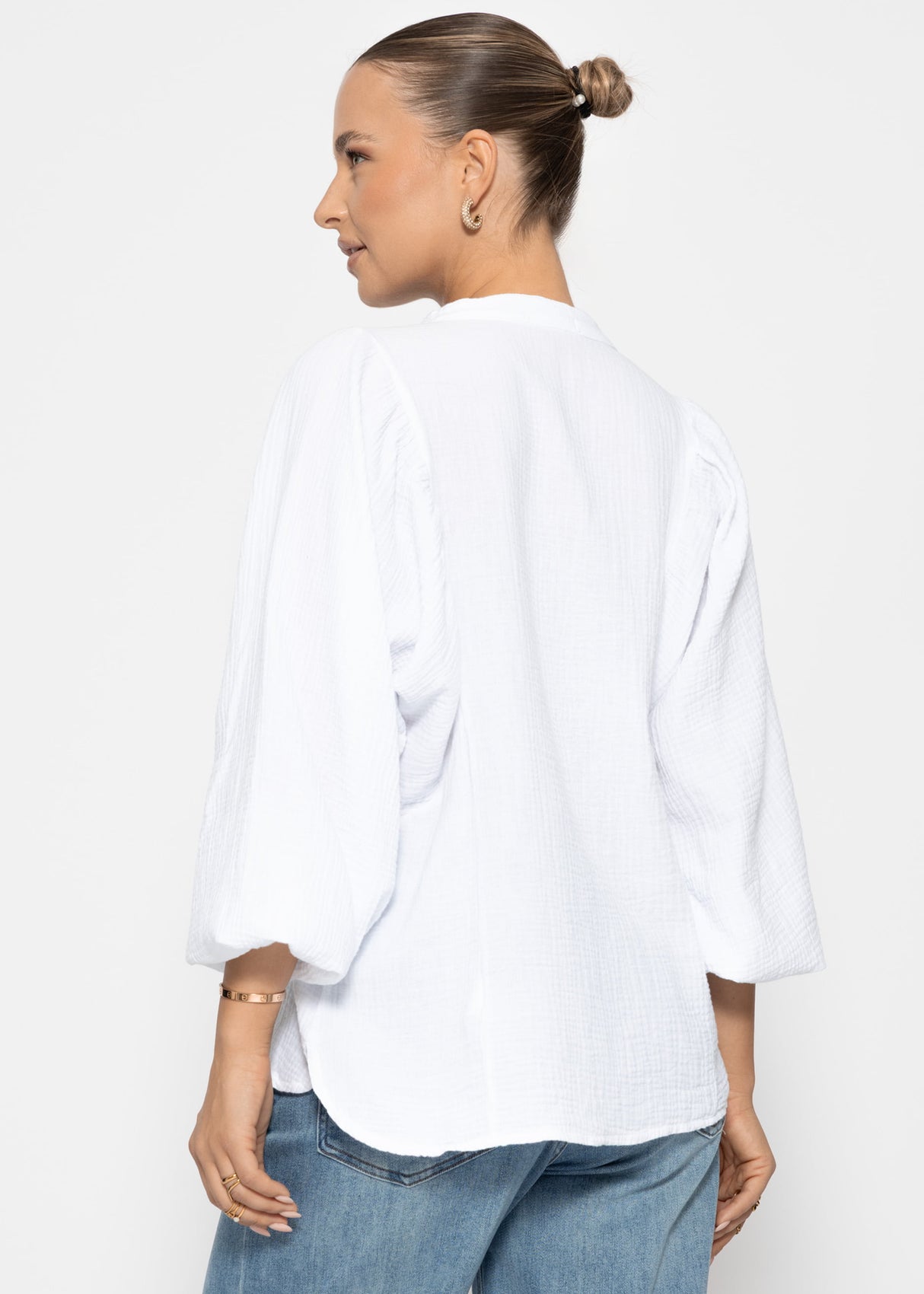 Muslin blouse with batwing sleeves - white