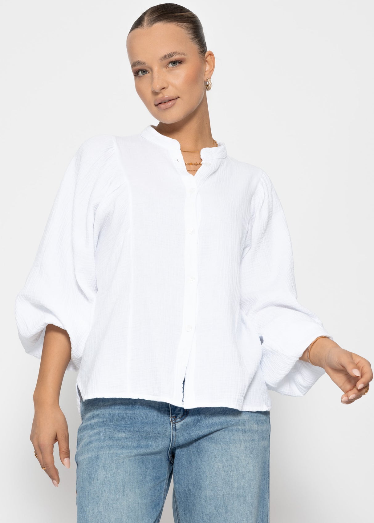 Muslin blouse with batwing sleeves - white