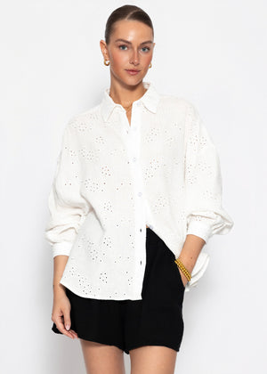 Musselin Bluse mit Lochstickerei - offwhite