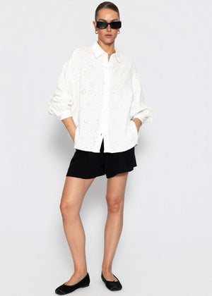 Musselin Bluse mit Lochstickerei - offwhite