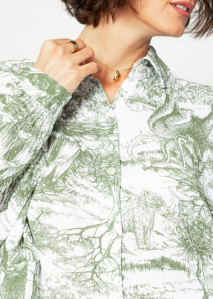 Muslin blouse with print, khaki