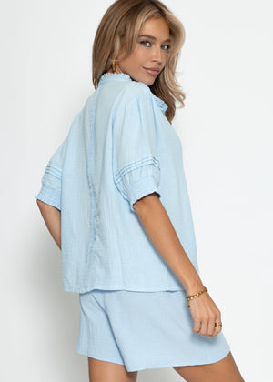 Kurzarm Musselin Bluse - hellblau