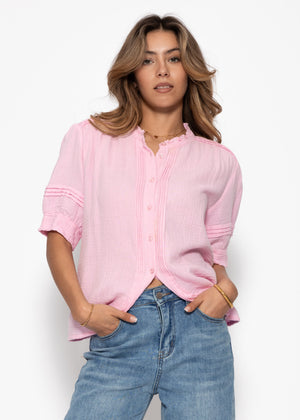 Halbarm Musselin Bluse - rosa