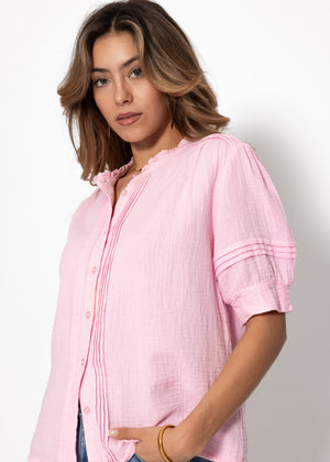Halbarm Musselin Bluse - rosa