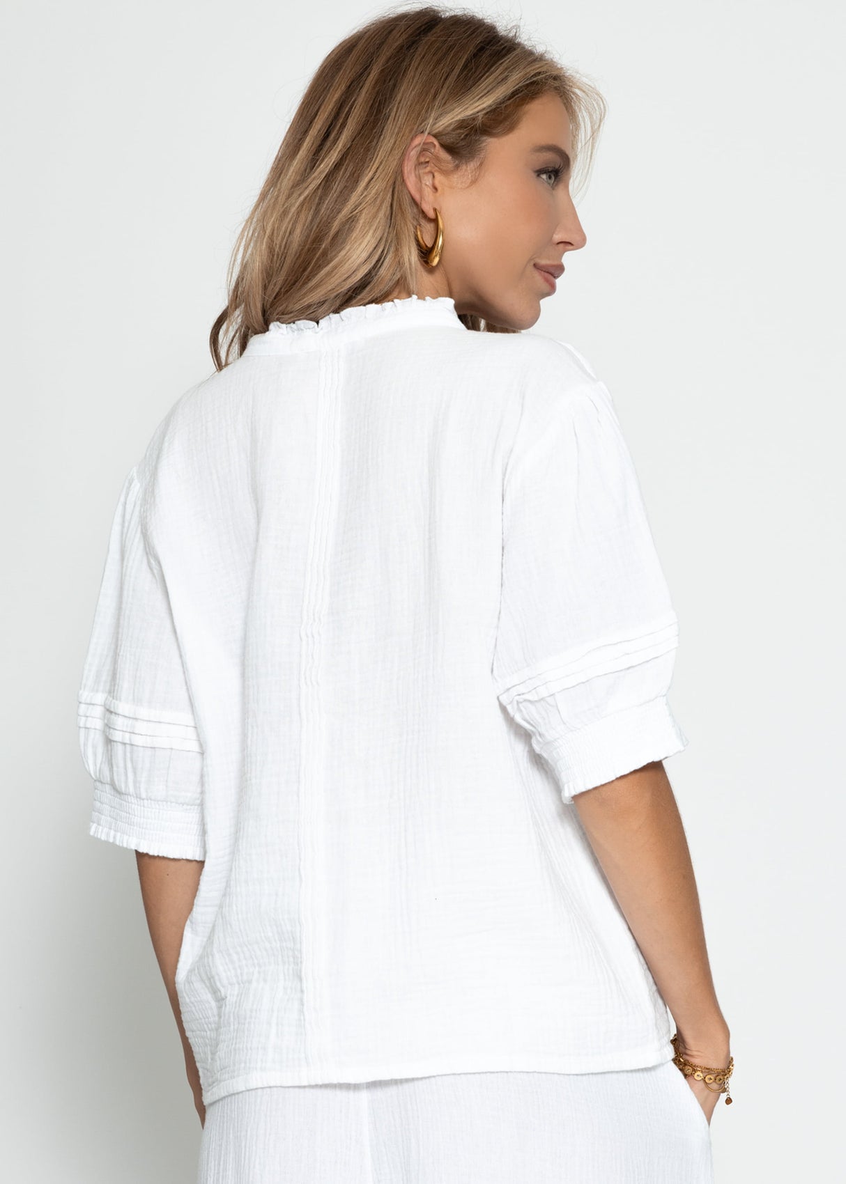 Kurzarm Musselin Bluse - weiß