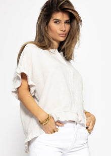 Muslin blouse with ruffle hem - light beige