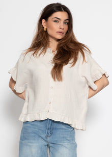Musselin Bluse mit Rüschensaum - hellbeige