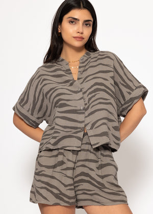 Muslin blouse with zebra print - taupe