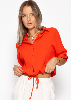 Musselin Bluse mit Zugband - Rotorange