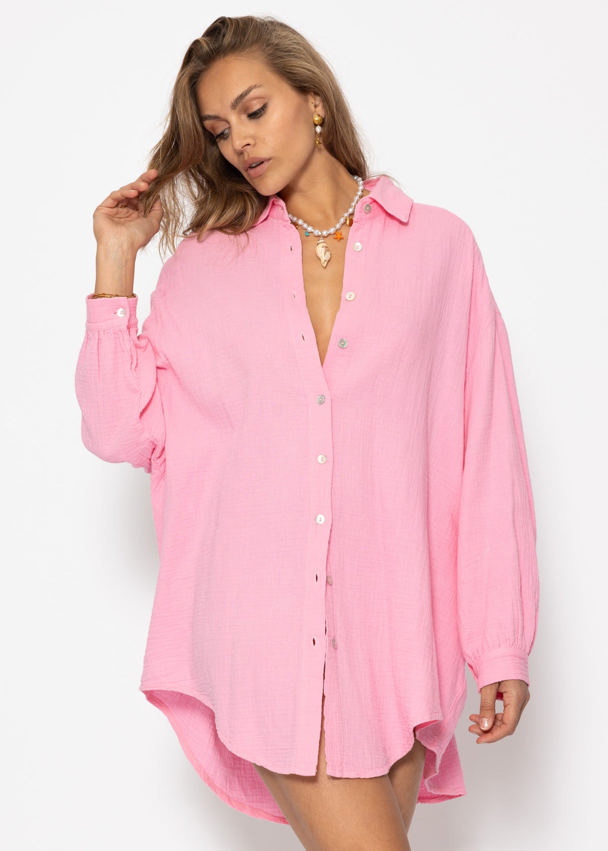 Musselin Bluse oversize - babyrosa