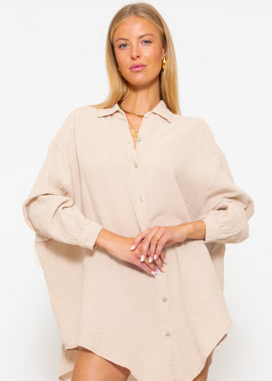 Musselin Bluse oversize, beige