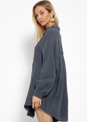 Musselin Bluse oversize, dunkelgrau