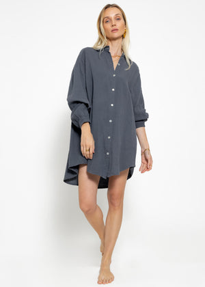 Musselin Bluse oversize, dunkelgrau