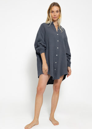 Musselin Bluse oversize, dunkelgrau