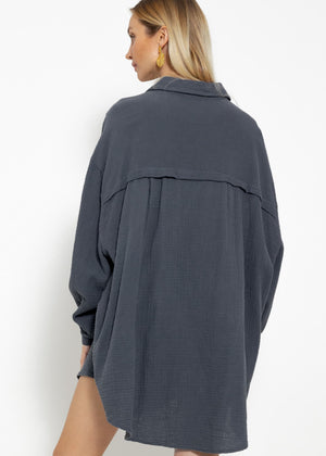 Musselin Bluse oversize, dunkelgrau