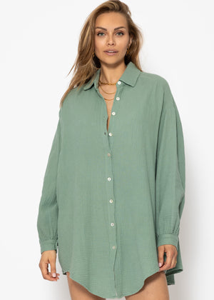 Musselin Bluse oversize, salbeigrün