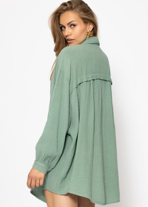 Musselin Bluse oversize, salbeigrün