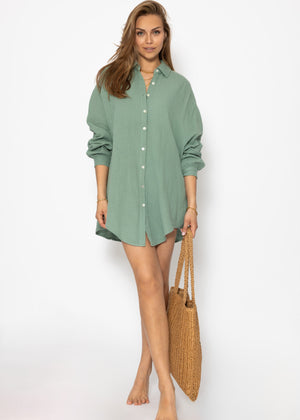 Musselin Bluse oversize, salbeigrün