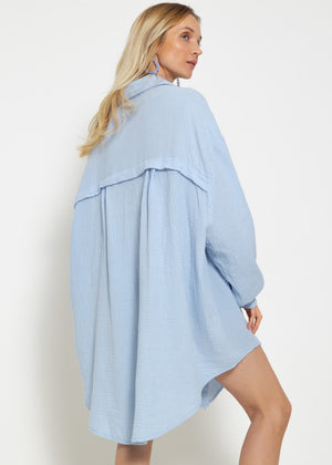 Musselin Bluse oversize, hellblau