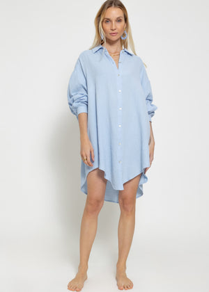 Musselin Bluse oversize, hellblau