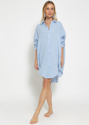Musselin Bluse oversize, hellblau