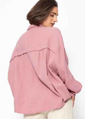 Musselin Bluse oversize, kurz, altrosa