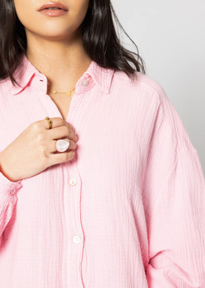 Musselin Bluse oversize, kurz, babyrosa