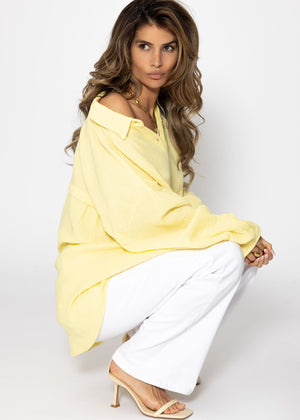 Musselin Bluse oversize, kurz, gelb
