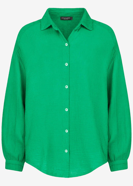 Musselin Bluse oversize, kurz, grün