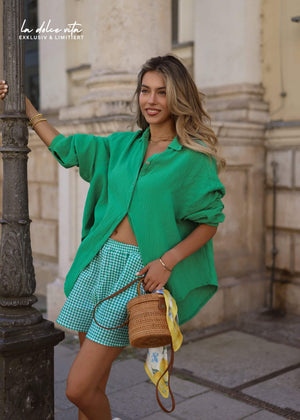 Musselin Bluse oversize, kurz, grün