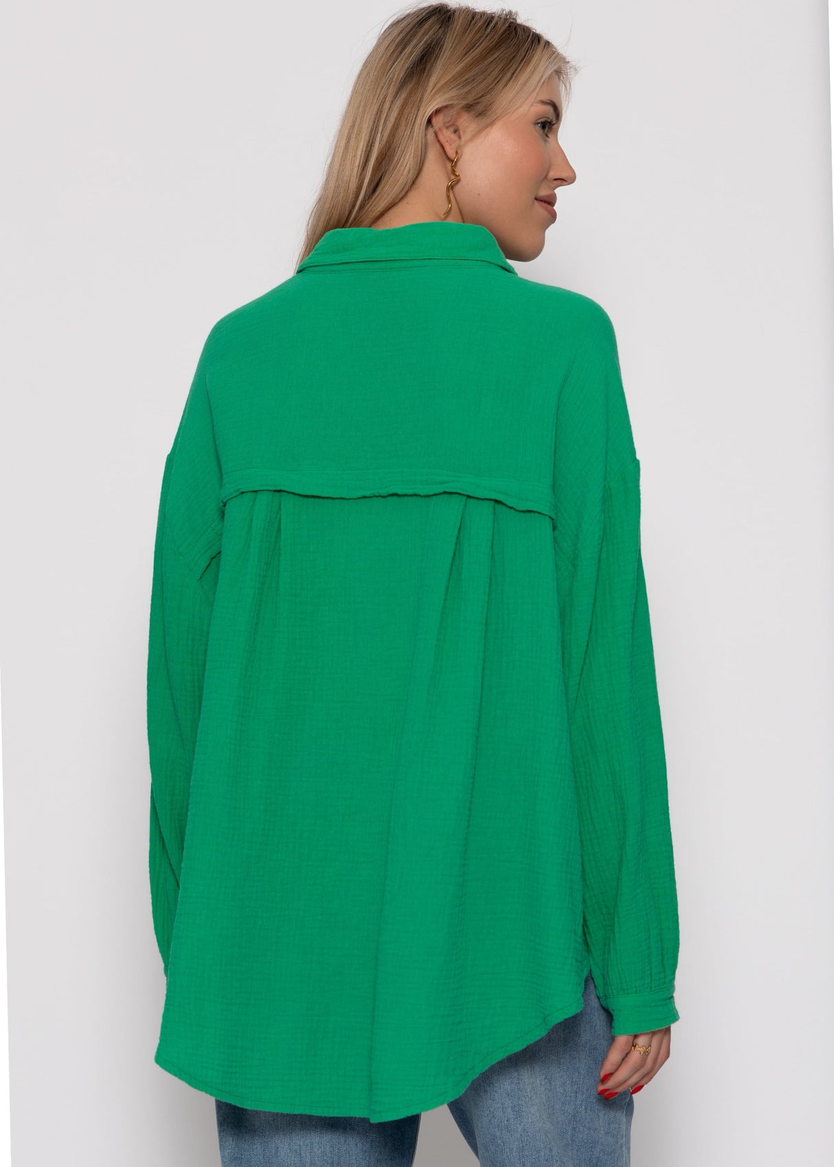 Muslin blouse oversize, short, green