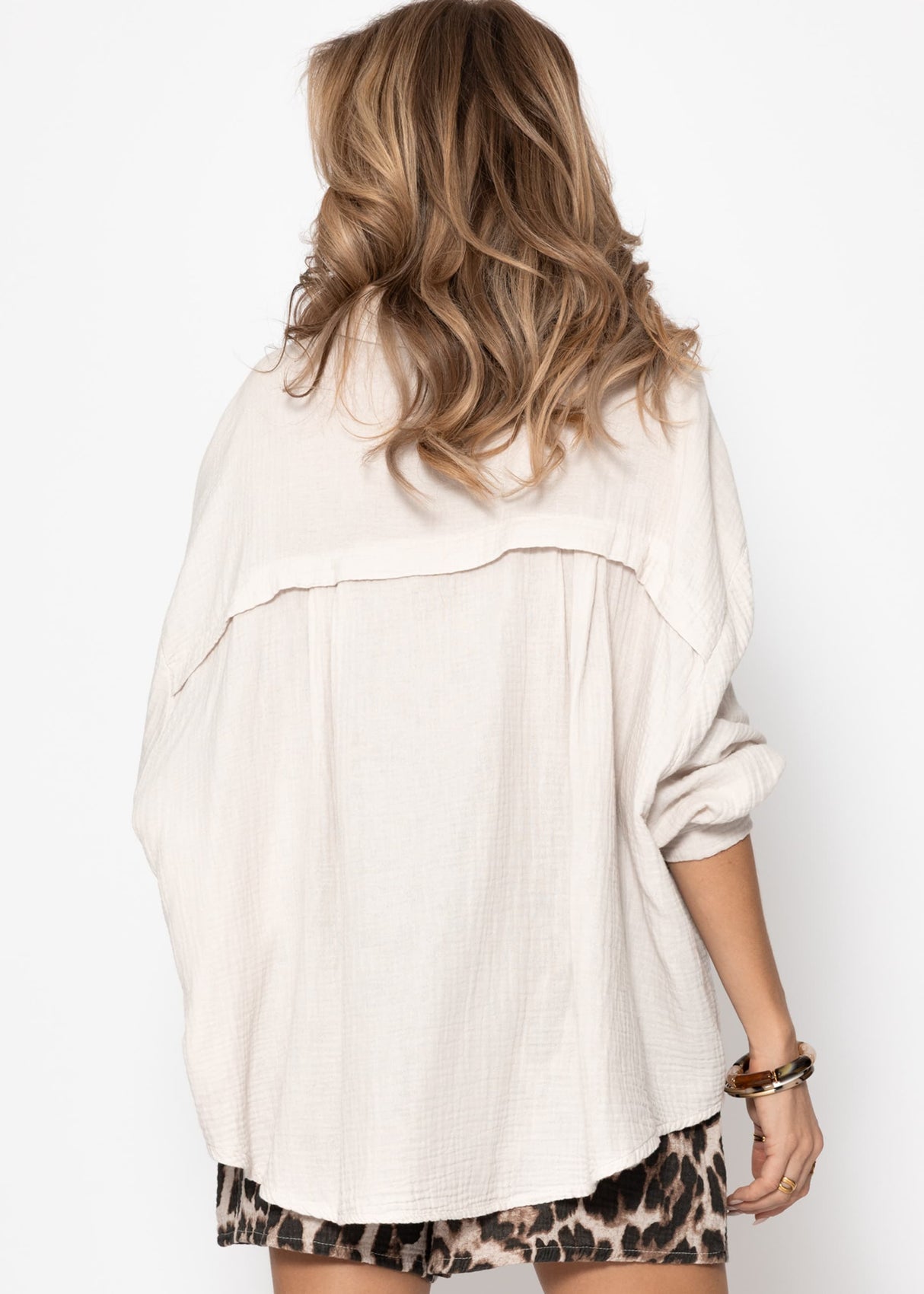 Musselin Bluse oversize, kurz, hellbeige