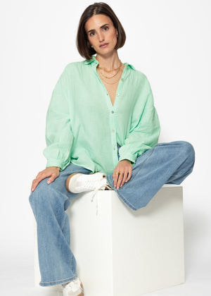 Musselin Bluse oversize, kurz, hellgrün