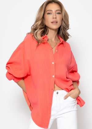 Muslin blouse oversize, short, coral